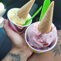 L: Hokey Pokey R: Rainbow Vanilla & Wild Strawberry at Yeppoon Gelato and Ice Cream in Yeppoon
