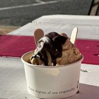 Salted caramel with chocolate sauce and dark chocolate ice cream    at Yeppoon Gelato and Ice Cream in Yeppoon