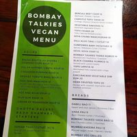 Vegan menu page 1/4 at Bombay Talkies in Kuala Lumpur