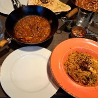 Overview of all the dishes including vegan garlic naan  at Ashoka - Ashton Lane in Glasgow