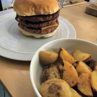 Triple smashed burger at Bloomy Rive Gauche in Toulouse