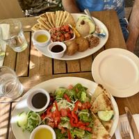 Garden salad and appetizer platter   at Pita Paradise in Wailea