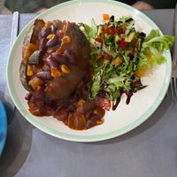 Vegetable chilli on jacket potato at Jammy Piece in Inverness