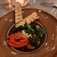 Chickpea chili with kale chips. Unfortunately I think it may have had non-vegan yogurt even though I asked for vegan, but I couldn't be sure. at Camp Ripan in Kiruna