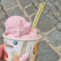 Sweet and tasty dragon fruit ice cream at Crema Gelato in Dinkelsbuehl