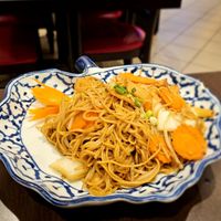 Noodles with tofu, Chinese cabbage, sprouts, bamboo, carrot. at Muang Thai in Colmar