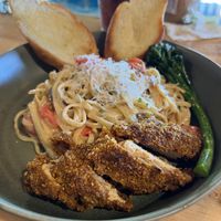 Fettuccine Alfredo with blackened chickenn  at The Mustard Seed in Cerritos