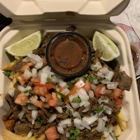 Carne asada fries with salsa  at Golene's Vegan Kitchen in Murrieta