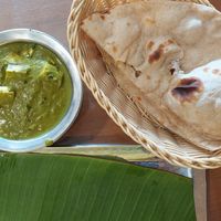 Tofu Palak (230 INR + 5%) & Plain Roti (40 INR + 5%) at Healthy Hut in Mysore