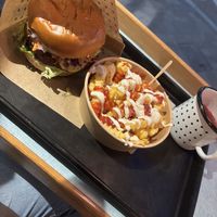 Cheese Burger (discontinued, didn't have the chance to test the new one yet) + loaded fries with Ketchup & Mayo (discontinued)  at Swing Kitchen - Invalidenstraße  in Vienna