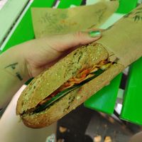 Kimchi Tempeh sandwich with wholegrain bread at Grab N Bite in The Hague