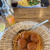 I asked for spaghetti with my meatballs instead of fries!  at Tásos in Zakynthos