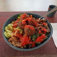Vegan Bibimbap with Falafels (they didn't have tofu when I visited) at Kenkō in La Marsa