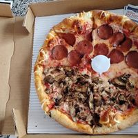 "non-dairy cheese, half plant based pepperoni and half mushrooms" at Johnny Z's Pizzeria in Mount Clemens