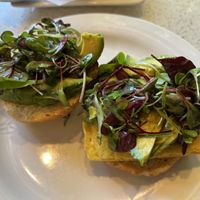 avocado toast with “egg” on house-made breadd  at Petunia's Pies and Pastries in Portland