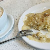 Chai not so sweet & absolutely delicious, biscuits & gravy my favorite!!   at Petunia's Pies and Pastries in Portland