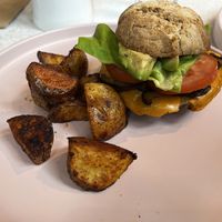 shiitake bacon-lettuce-tomato-avocado cheeseburger!  at Petunia's Pies and Pastries in Portland