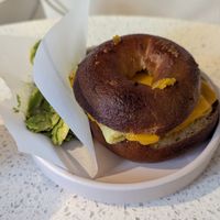 Egg and cheeze bagel sandwich at Petunia's Pies and Pastries in Portland