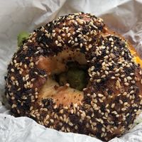Bagel sammy that’s a little overcookedd  at Petunia's Pies and Pastries in Portland