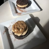 Cookie sandwich and the Cookie Monster babycake at Petunia's Pies and Pastries in Portland