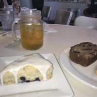 Blueberry scone and banana bread  at Petunia's Pies and Pastries in Portland