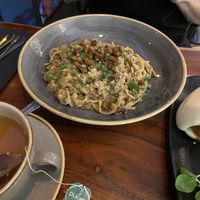 Vegan carbonara  at The Veg Box Cafe - London in North West London