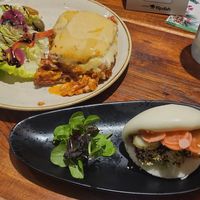 Lasagna al pomodoro and the bao at The Veg Box Cafe - London in North West London