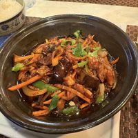 Eggplant in the pot accompanied by steamed ricee  at Zhong Yi in Rome