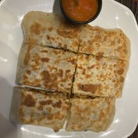 Vegan murthabak with soy meat.  at Nirmalya in Tiruchirappalli