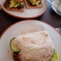 Toast with avocado and sandwich with falafel at Cafe Kitsch in Panajachel