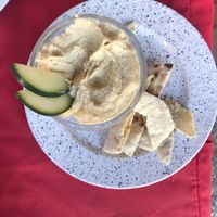 Hummus with pita at Cafe Kitsch in Panajachel