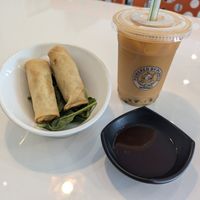 Spring rolls, and Thai tea w/boba at VeGreen Noodle   in Buford