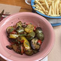 Vegetables and chips (aren’t labelled but are vegan)  at Downtown Grill in Split