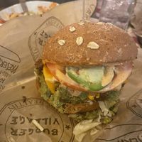 Falafel burger   at Burger Village in Raleigh