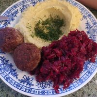 Frikadellen with a beetroot Salat (yummy!) at Korzenie Kuchnia Roślinna  in Szczecin