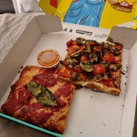 Vegan margherita and vegan mushrooms pizza at Unregular Pizza - 37th St in New York City