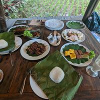 Traditional Sundanese food. Tempeh and tofu is to the right at Sapulidi Resto in Bandung