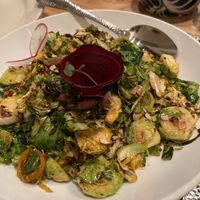 Repollitos - charred Brussels sprouts and salsa, minus the cotija cheese   at Hugo's in Houston