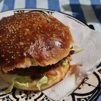 Vegan burger (bad picture.. burger was awesome!) at Restaurant La Réception in Tangier