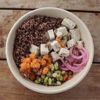 Poke bowl with quinoa, pumpkin, tofu and beans etc  (vegan)   at BDB to go Healthy Food in Tenerife