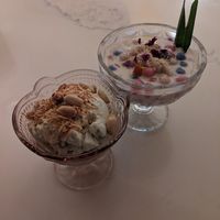 Pandan coconut gelato and coconut rice pudding at Kiin in Toronto