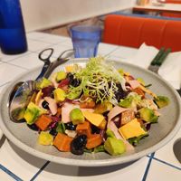 Salad with veg meat at You Are What You Eat in Seoul