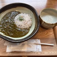 Soy meat spinach curry and mugwort rice milk late   at Sonoma in Miyajima