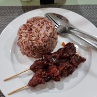 Vegan Barbecue, ₱99, not sure what it's made of but it was good. the rice was okay but it had some overcooked spots that were hard at Greens Vegan Hub in Cebu