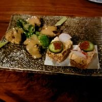 Rock shrimp skewers and crispy tuna rice at Shojin - Culver City in Culver City