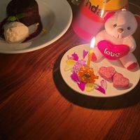 Chocolate lava cake and birthday celebration plate at Shojin - Culver City in Culver City