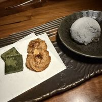 Black sesame ice cream, miso cookies, chocolate matcha truffles  at Shojin - Culver City in Culver City