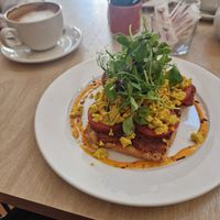 Vegan breakfast (with 'chorizo' spread) at Sian O'Doherty at Ash Farm in Kilgetty