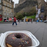 Chocolate sprinkles donuts at Kilted Donut in Edinburgh