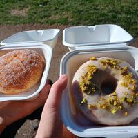 Jammy and pistachio at Kilted Donut in Edinburgh